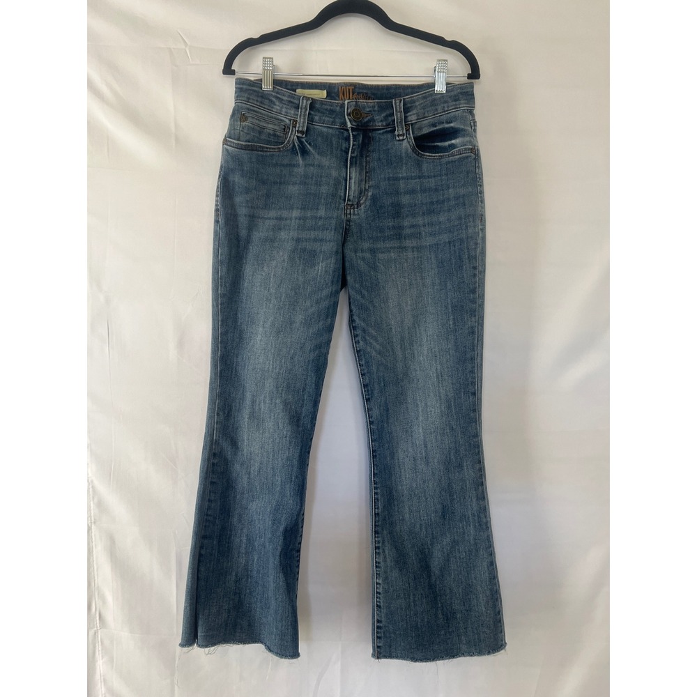 KUT from the Kloth Nicole Cropped Bootcut Jeans Medium Wash Raw Hem Size 8
